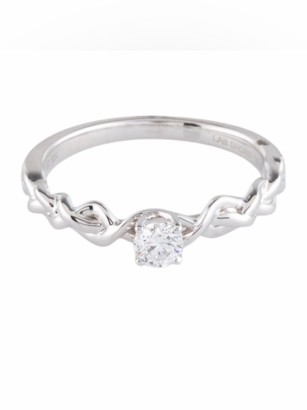 10K White Gold Lab Grown Diamond Ring 0.20 CT Round Size 7 Twisted Band